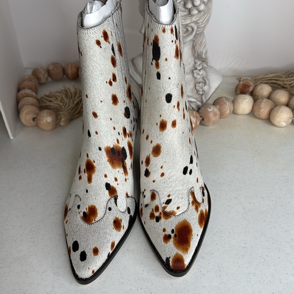 Collins White Multi Speckle Calf Hair Leather Ankle Boots Sz 7.5 - Picture 4 of 12